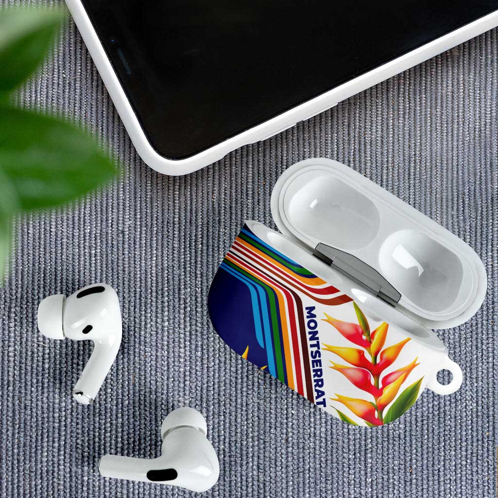Montserrat AirPods Case with Heliconia Flower Illustration Colorful Retro Stripe Design - Wonder Print Shop