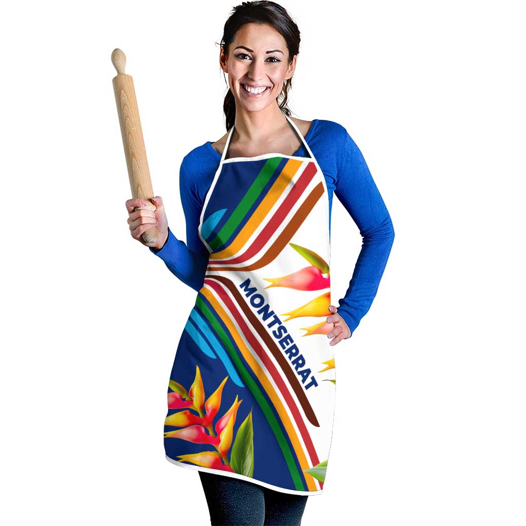 Montserrat Apron with Heliconia Flower Illustration Colorful Retro Stripe Design - Wonder Print Shop