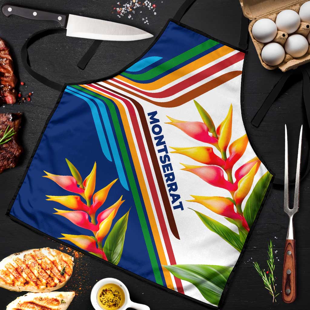 Montserrat Apron with Heliconia Flower Illustration Colorful Retro Stripe Design - Wonder Print Shop
