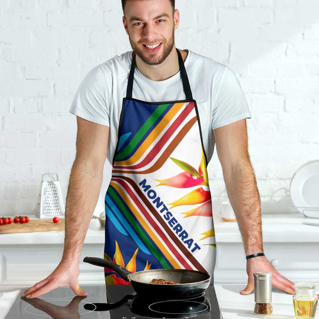 Montserrat Apron with Heliconia Flower Illustration Colorful Retro Stripe Design - Wonder Print Shop