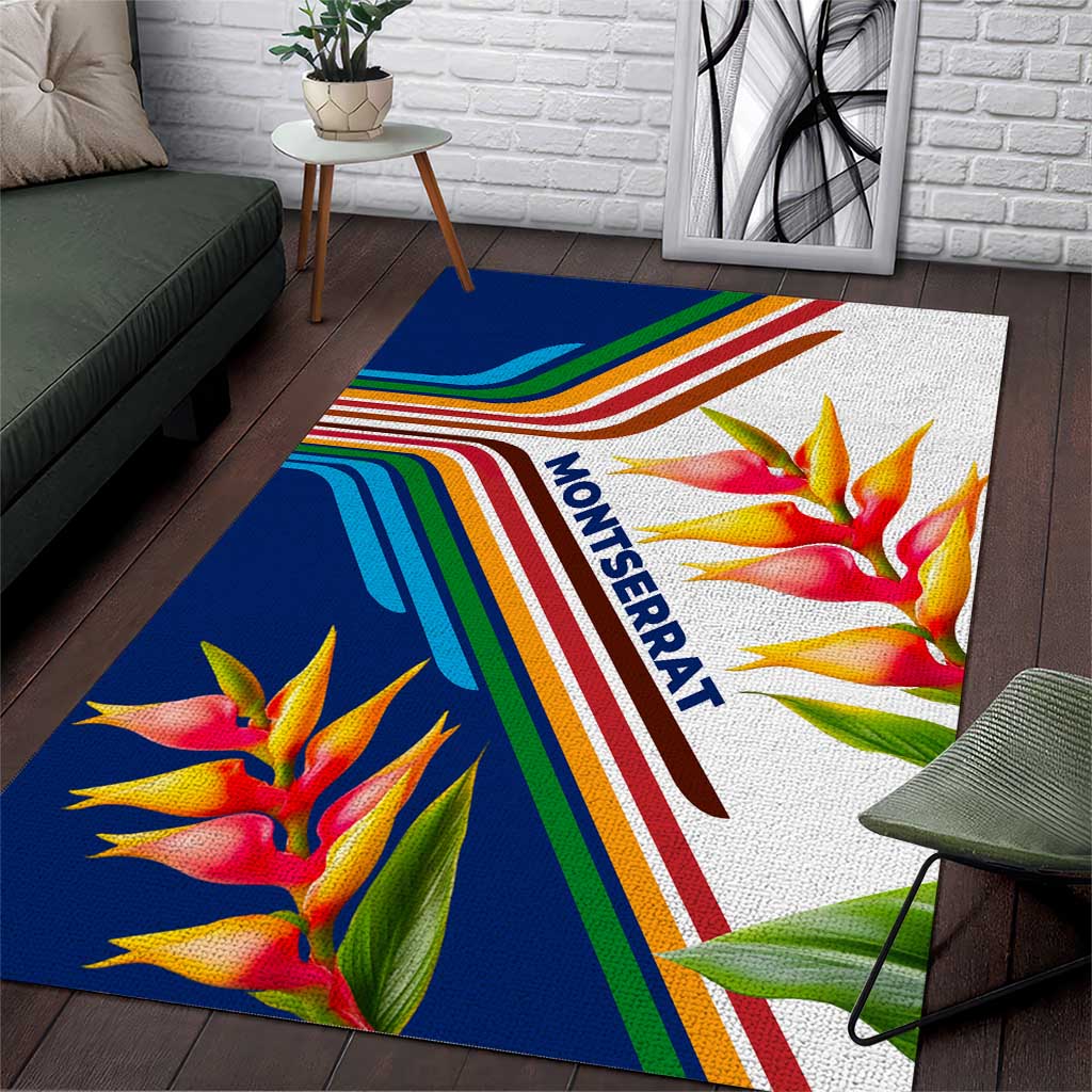 Montserrat Area Rug with Heliconia Flower Illustration Colorful Retro Stripe Design - Wonder Print Shop