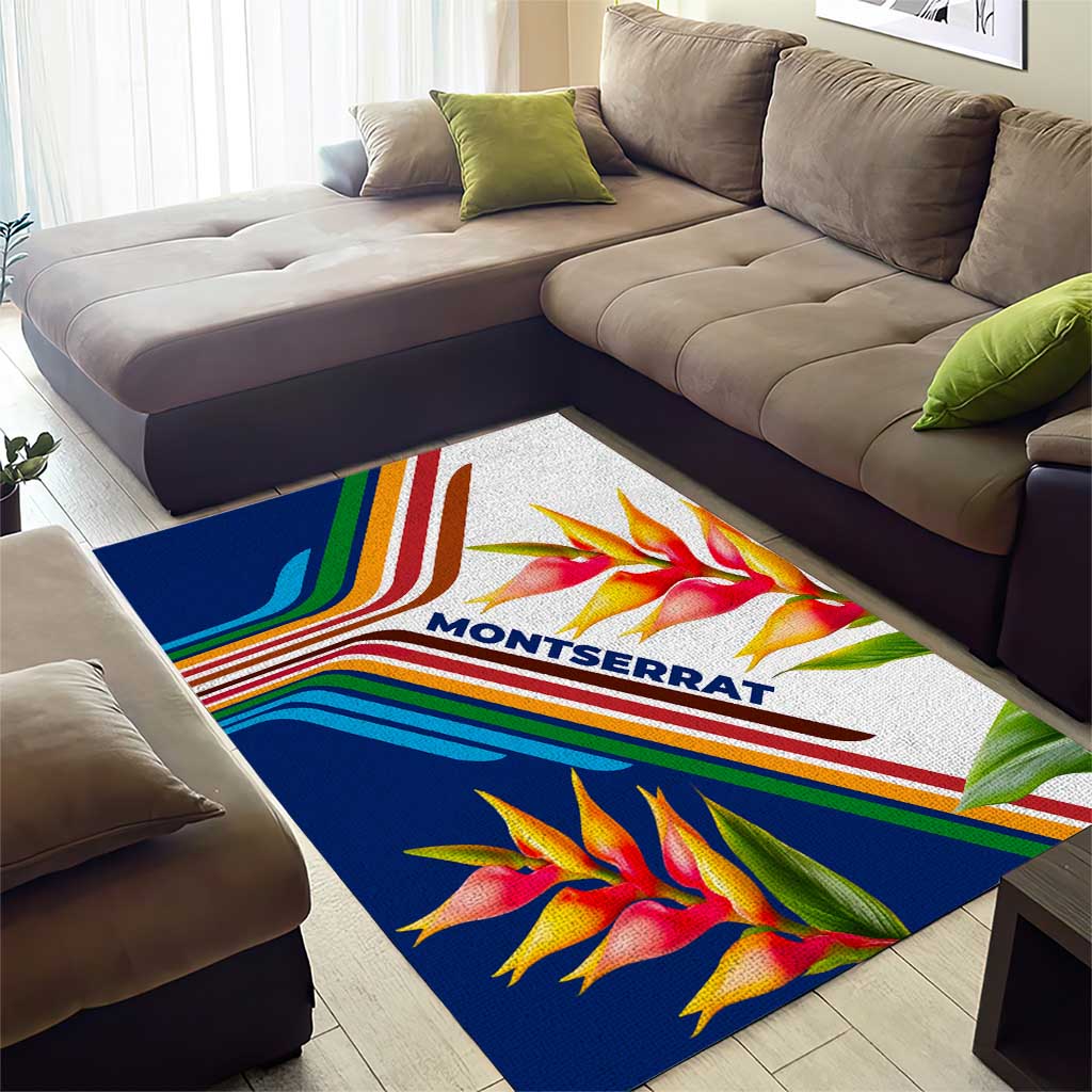 Montserrat Area Rug with Heliconia Flower Illustration Colorful Retro Stripe Design - Wonder Print Shop