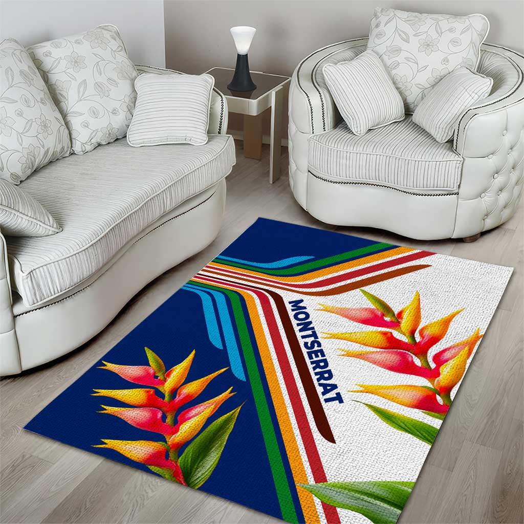 Montserrat Area Rug with Heliconia Flower Illustration Colorful Retro Stripe Design - Wonder Print Shop
