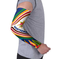 Montserrat Arm Sleeves with Heliconia Flower Illustration Colorful Retro Stripe Design - Wonder Print Shop