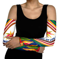 Montserrat Arm Sleeves with Heliconia Flower Illustration Colorful Retro Stripe Design - Wonder Print Shop
