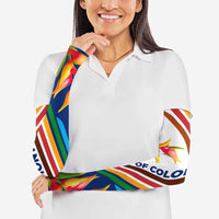 Montserrat Arm Sleeves with Heliconia Flower Illustration Colorful Retro Stripe Design - Wonder Print Shop