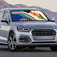 Montserrat Auto Sun Shade with Heliconia Flower Illustration Colorful Retro Stripe Design - Wonder Print Shop