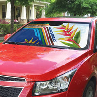 Montserrat Auto Sun Shade with Heliconia Flower Illustration Colorful Retro Stripe Design - Wonder Print Shop