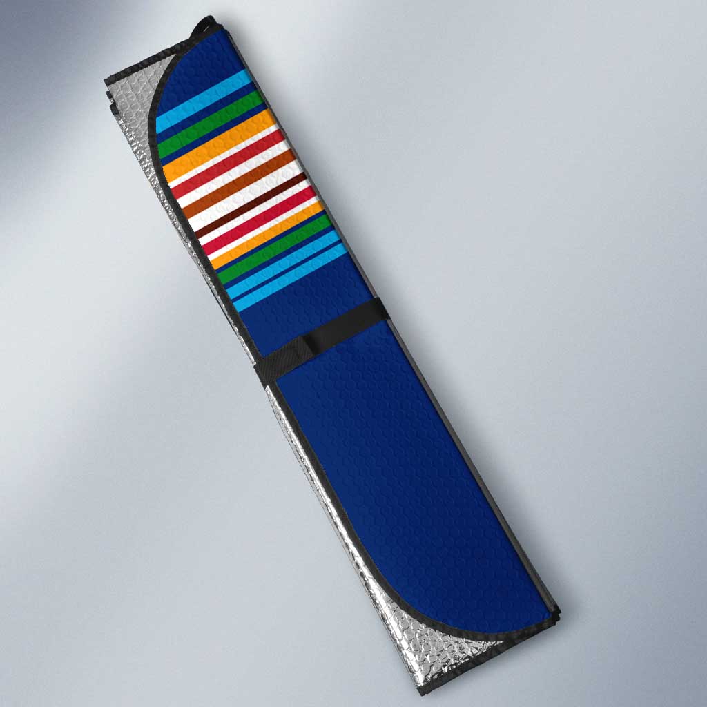 Montserrat Auto Sun Shade with Heliconia Flower Illustration Colorful Retro Stripe Design - Wonder Print Shop