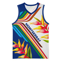 Montserrat Basketball Jersey with Heliconia Flower Illustration Colorful Retro Stripe Design - Wonder Print Shop