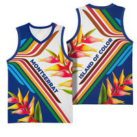 Montserrat Basketball Jersey with Heliconia Flower Illustration Colorful Retro Stripe Design - Wonder Print Shop
