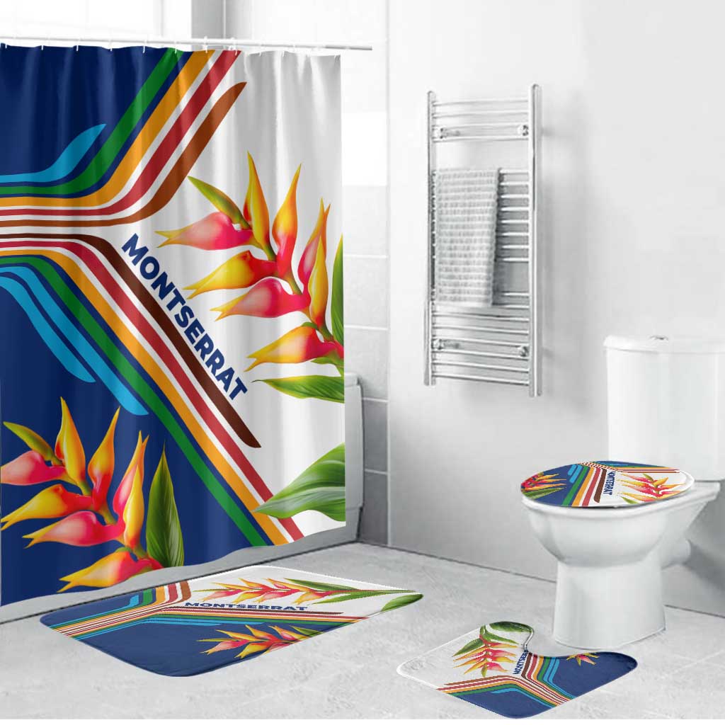 Montserrat Bathroom Set with Heliconia Flower Illustration Colorful Retro Stripe Design - Wonder Print Shop