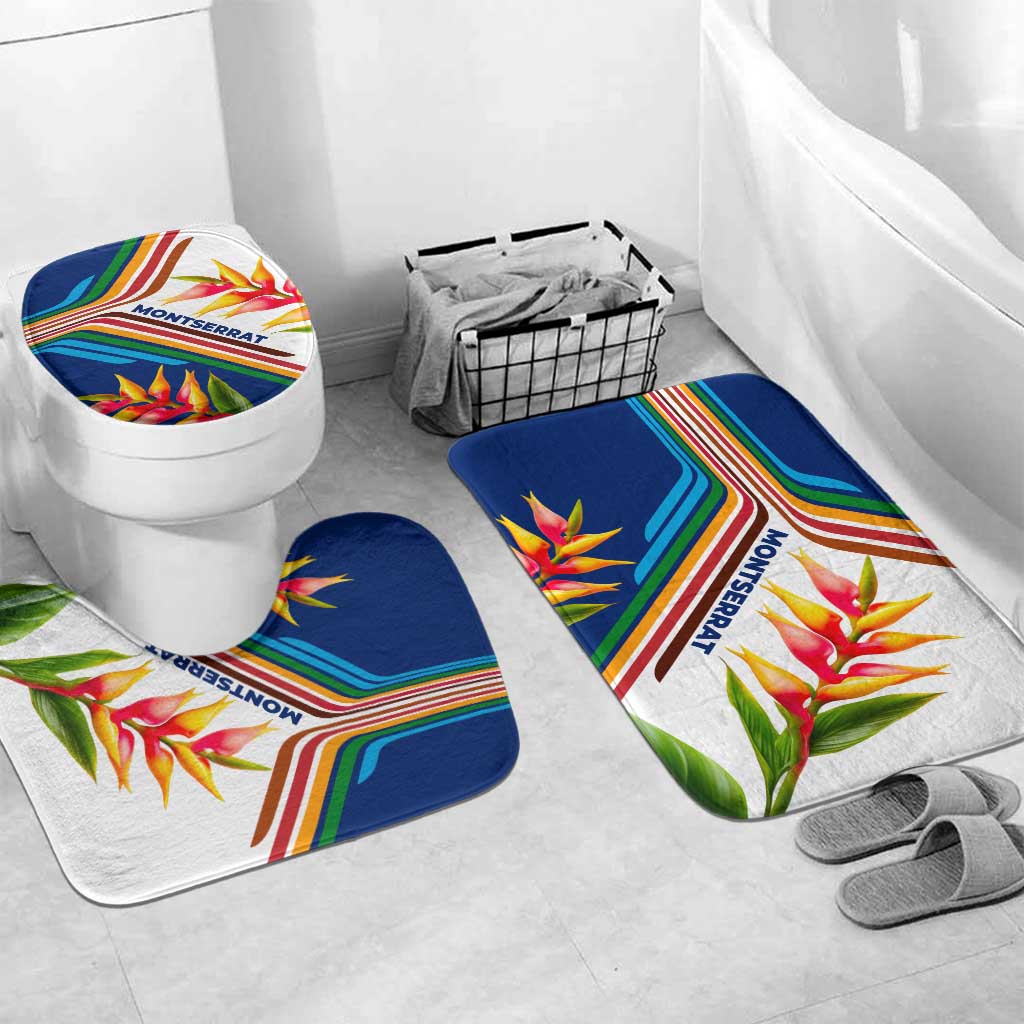 Montserrat Bathroom Set with Heliconia Flower Illustration Colorful Retro Stripe Design - Wonder Print Shop