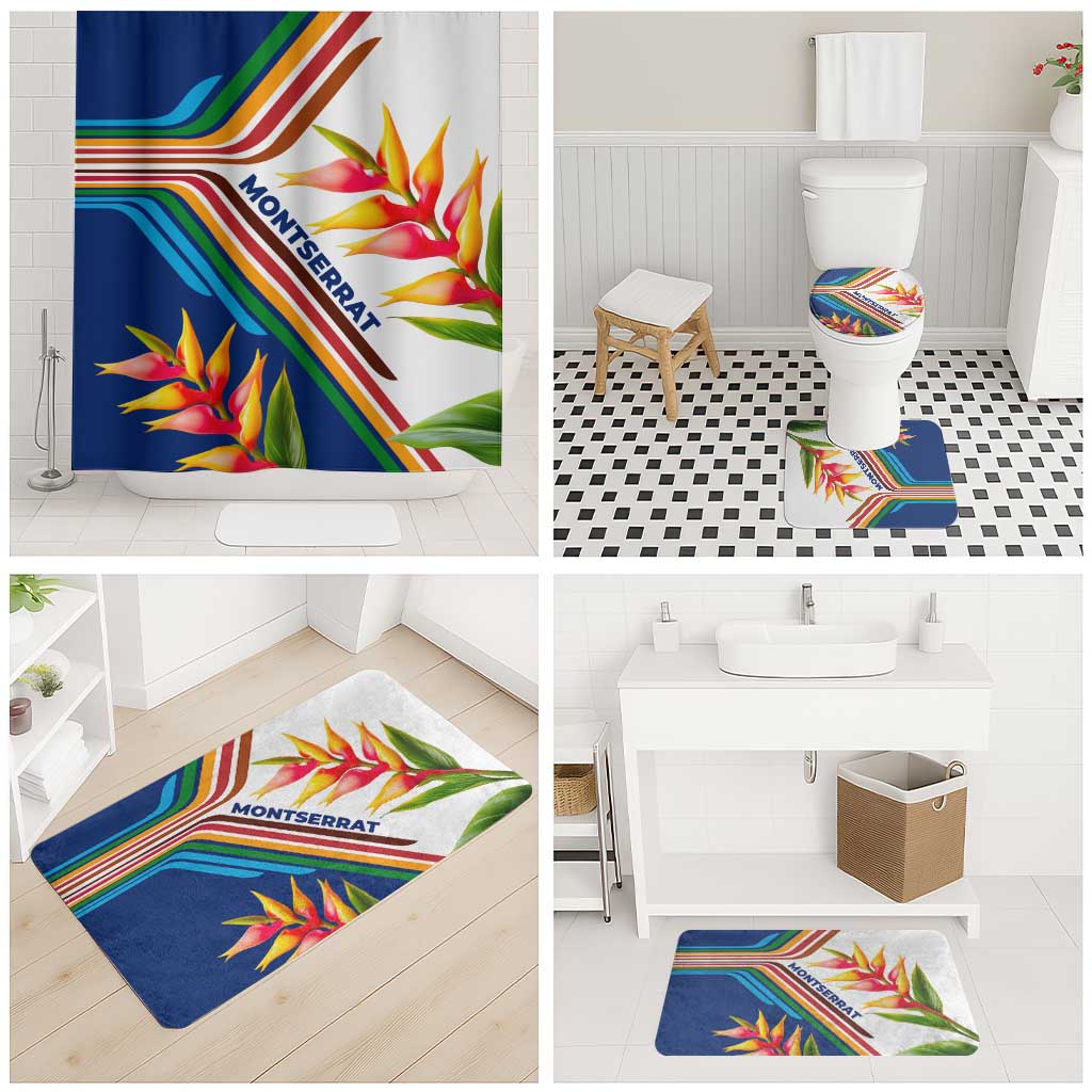 Montserrat Bathroom Set with Heliconia Flower Illustration Colorful Retro Stripe Design - Wonder Print Shop