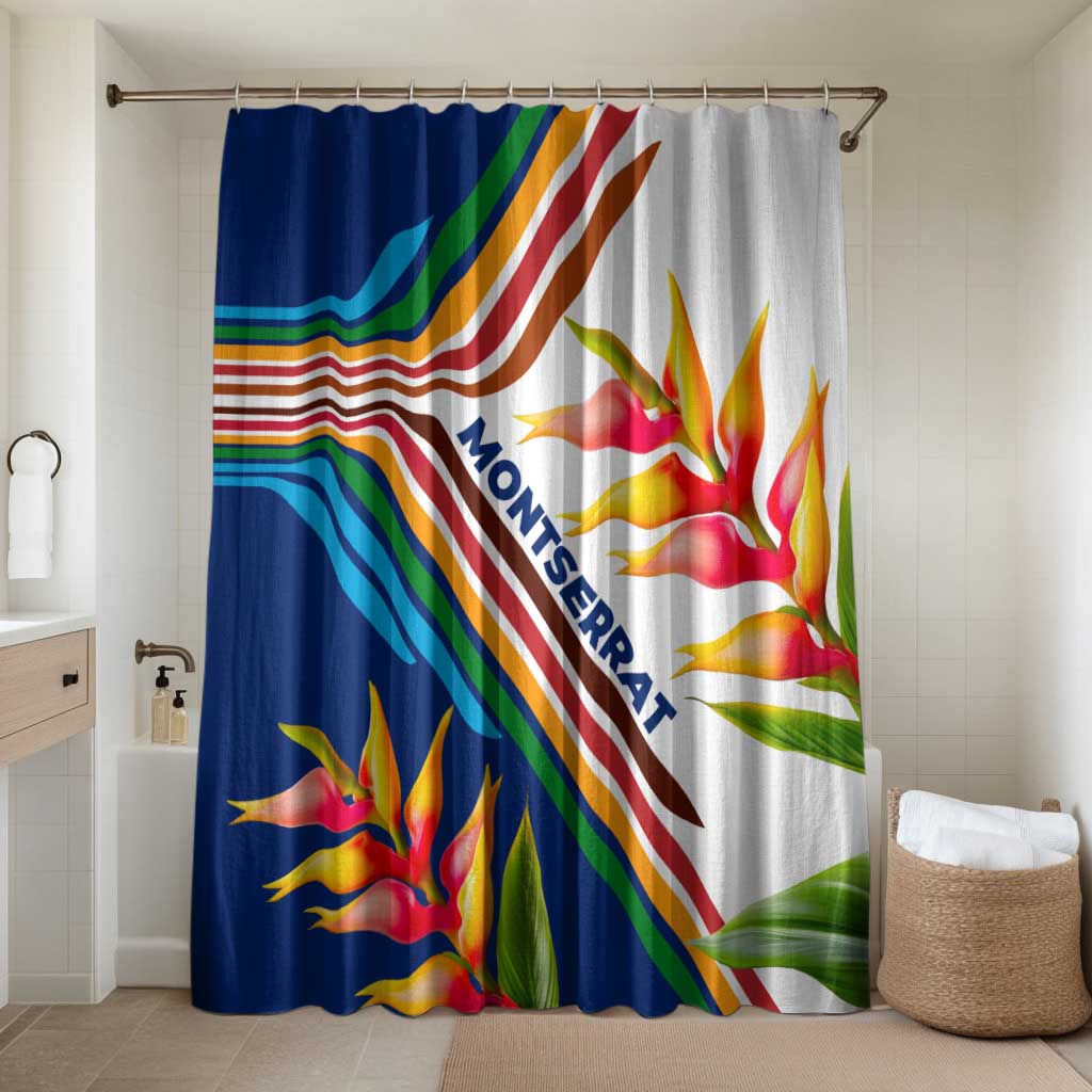 Montserrat Bathroom Set with Heliconia Flower Illustration Colorful Retro Stripe Design - Wonder Print Shop