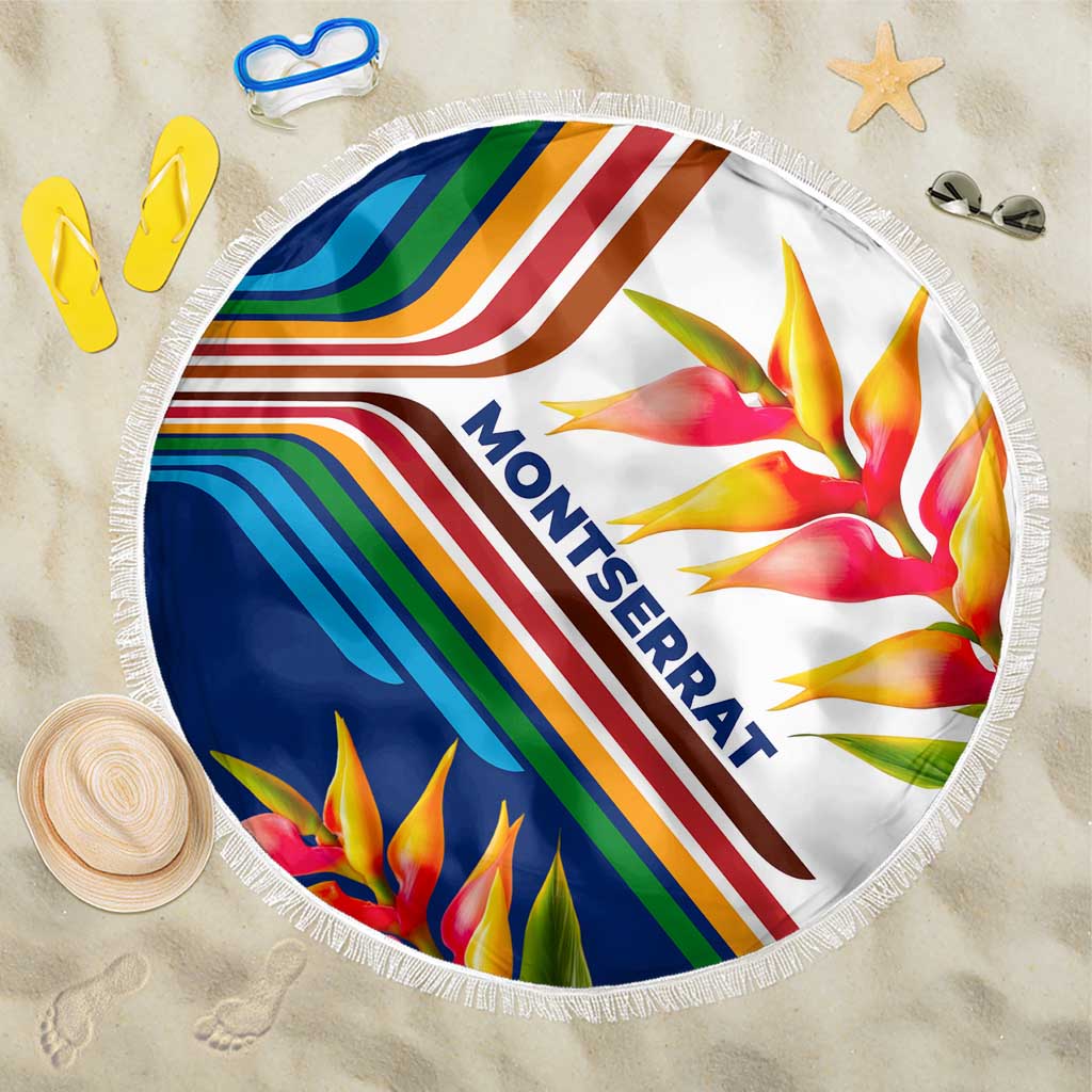 Montserrat Beach Blanket with Heliconia Flower Illustration Colorful Retro Stripe Design - Wonder Print Shop