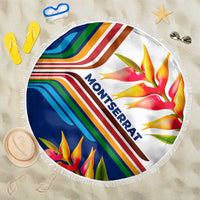 Montserrat Beach Blanket with Heliconia Flower Illustration Colorful Retro Stripe Design - Wonder Print Shop
