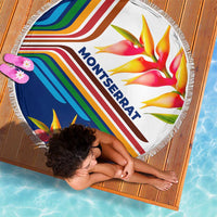Montserrat Beach Blanket with Heliconia Flower Illustration Colorful Retro Stripe Design - Wonder Print Shop