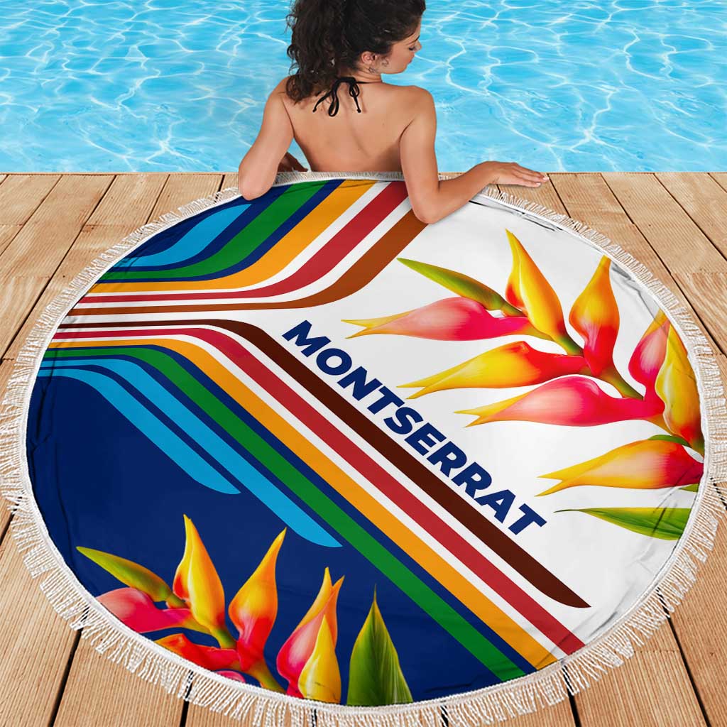 Montserrat Beach Blanket with Heliconia Flower Illustration Colorful Retro Stripe Design - Wonder Print Shop