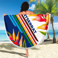 Montserrat Beach Blanket with Heliconia Flower Illustration Colorful Retro Stripe Design - Wonder Print Shop