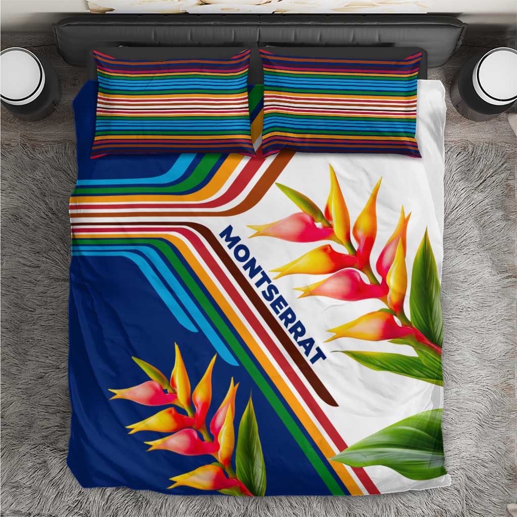 Montserrat Bedding Set with Heliconia Flower Illustration Colorful Retro Stripe Design - Wonder Print Shop