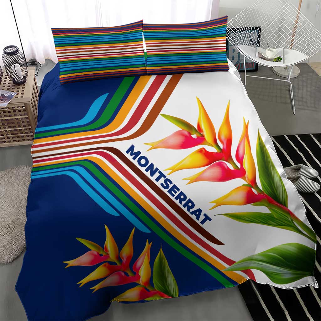 Montserrat Bedding Set with Heliconia Flower Illustration Colorful Retro Stripe Design - Wonder Print Shop