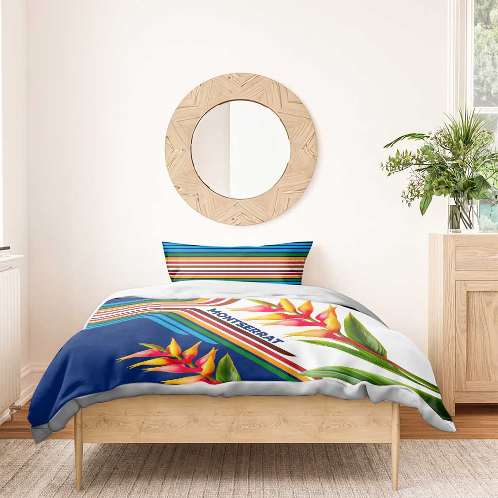 Montserrat Bedding Set with Heliconia Flower Illustration Colorful Retro Stripe Design - Wonder Print Shop