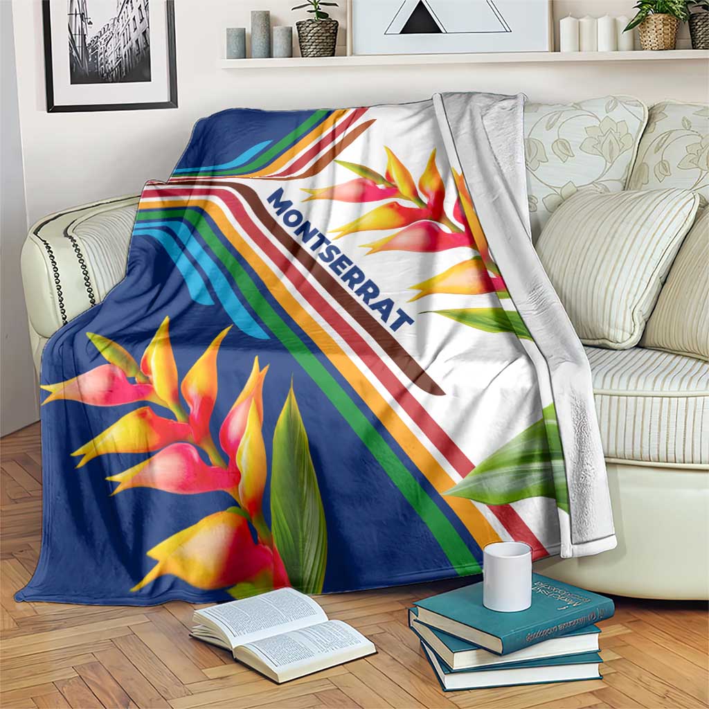 Montserrat Blanket with Heliconia Flower Illustration Colorful Retro Stripe Design - Wonder Print Shop