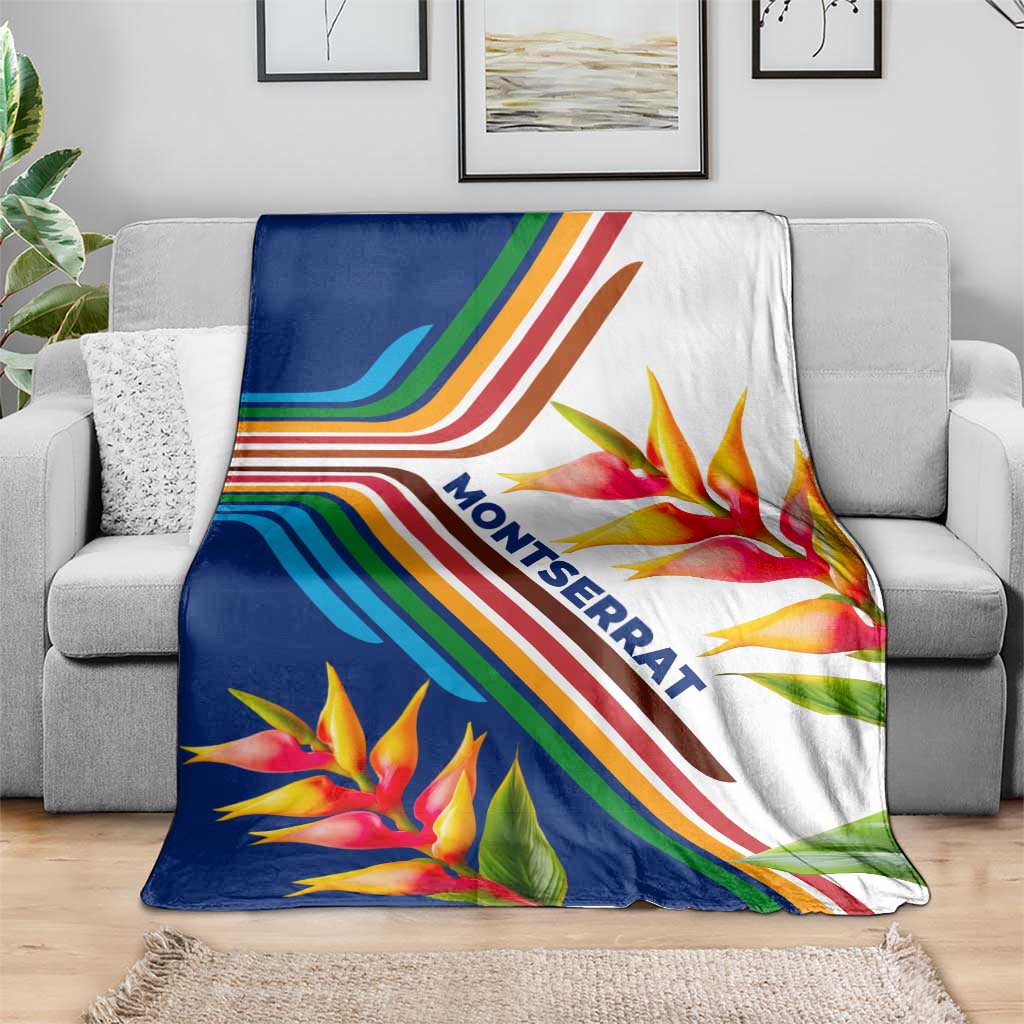 Montserrat Blanket with Heliconia Flower Illustration Colorful Retro Stripe Design - Wonder Print Shop