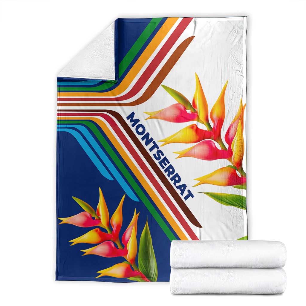 Montserrat Blanket with Heliconia Flower Illustration Colorful Retro Stripe Design - Wonder Print Shop