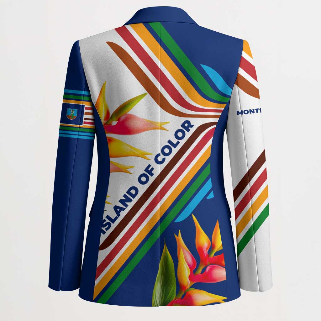 Montserrat Blazer with Heliconia Flower Illustration Colorful Retro Stripe Design - Wonder Print Shop