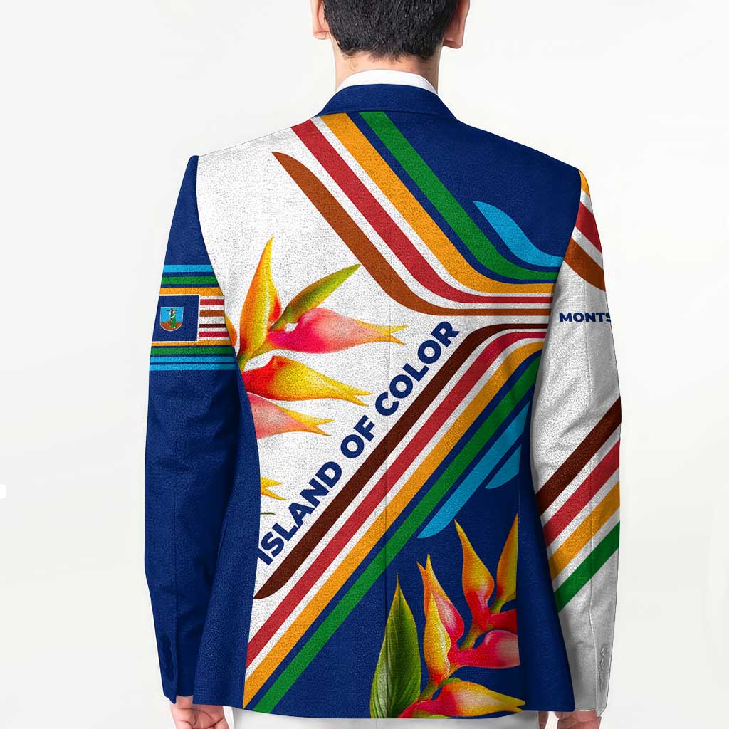 Montserrat Blazer with Heliconia Flower Illustration Colorful Retro Stripe Design - Wonder Print Shop
