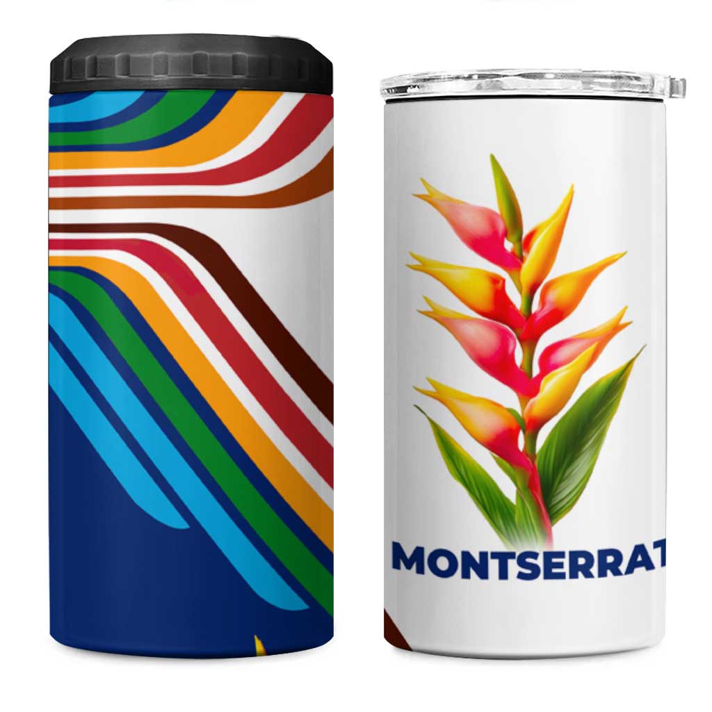 Montserrat 4 in 1 Can Cooler Tumbler with Heliconia Flower Illustration Colorful Retro Stripe Design - Wonder Print Shop