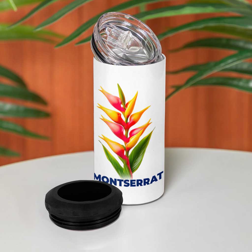 Montserrat 4 in 1 Can Cooler Tumbler with Heliconia Flower Illustration Colorful Retro Stripe Design - Wonder Print Shop
