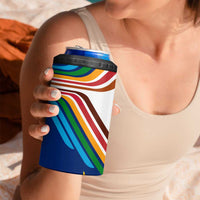 Montserrat 4 in 1 Can Cooler Tumbler with Heliconia Flower Illustration Colorful Retro Stripe Design - Wonder Print Shop