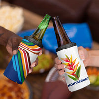 Montserrat 4 in 1 Can Cooler Tumbler with Heliconia Flower Illustration Colorful Retro Stripe Design - Wonder Print Shop