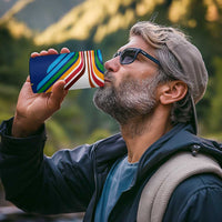 Montserrat 4 in 1 Can Cooler Tumbler with Heliconia Flower Illustration Colorful Retro Stripe Design - Wonder Print Shop