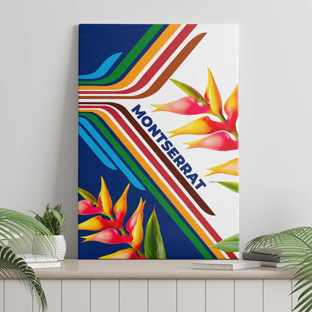 Montserrat Canvas Wall Art with Heliconia Flower Illustration Colorful Retro Stripe Design - Wonder Print Shop