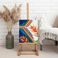Montserrat Canvas Wall Art with Heliconia Flower Illustration Colorful Retro Stripe Design - Wonder Print Shop
