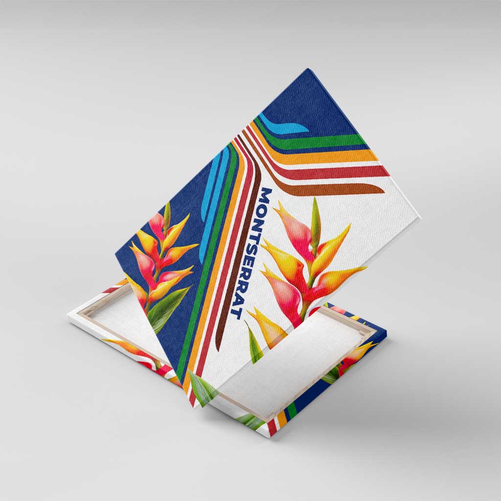 Montserrat Canvas Wall Art with Heliconia Flower Illustration Colorful Retro Stripe Design - Wonder Print Shop