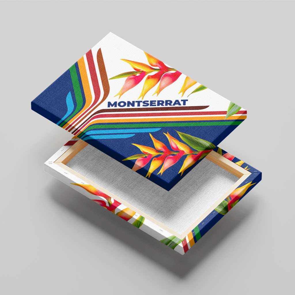 Montserrat Canvas Wall Art with Heliconia Flower Illustration Colorful Retro Stripe Design - Wonder Print Shop