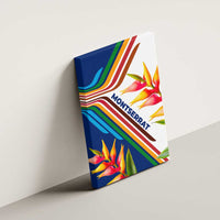 Montserrat Canvas Wall Art with Heliconia Flower Illustration Colorful Retro Stripe Design - Wonder Print Shop