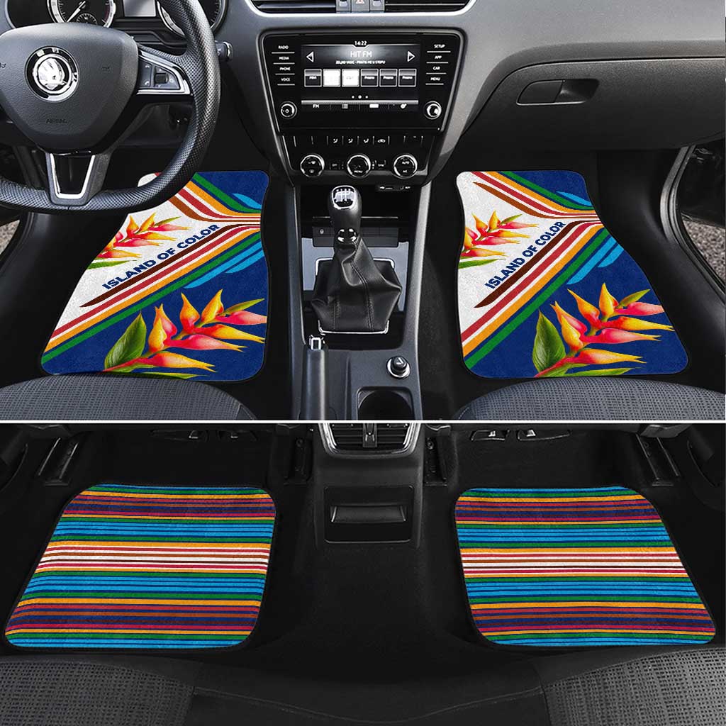 Montserrat Car Mats with Heliconia Flower Illustration Colorful Retro Stripe Design - Wonder Print Shop