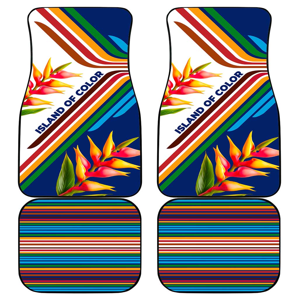 Montserrat Car Mats with Heliconia Flower Illustration Colorful Retro Stripe Design - Wonder Print Shop
