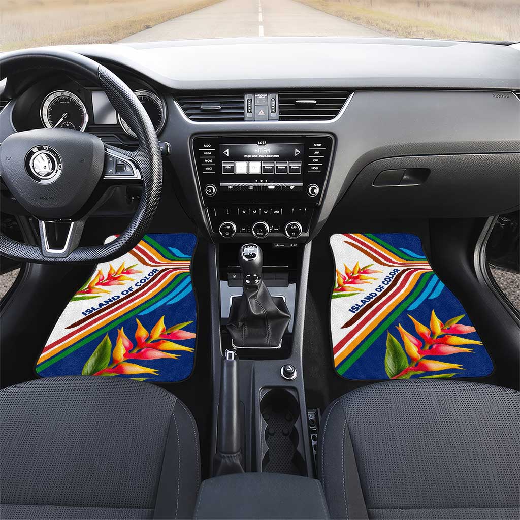 Montserrat Car Mats with Heliconia Flower Illustration Colorful Retro Stripe Design - Wonder Print Shop