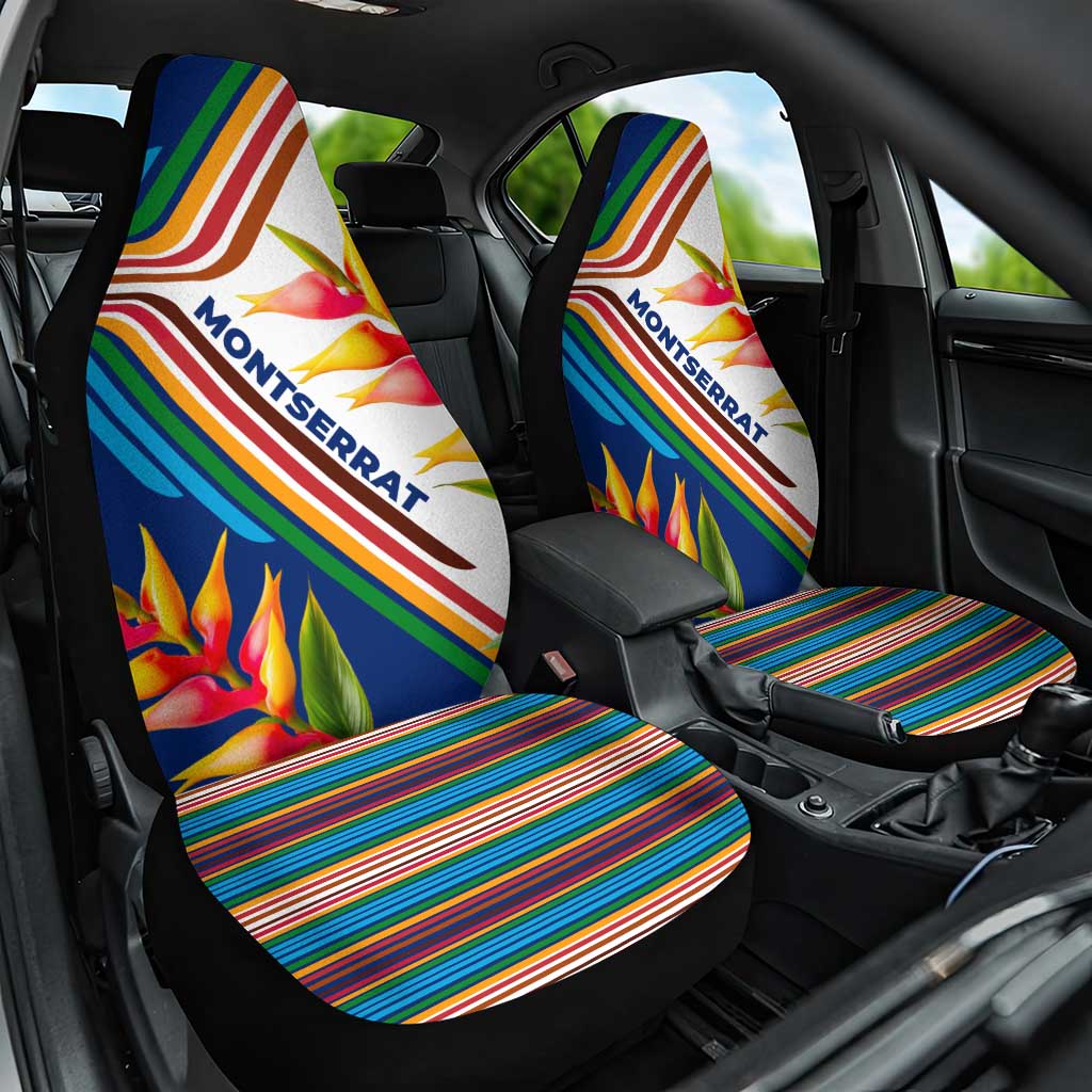 Montserrat Car Seat Cover with Heliconia Flower Illustration Colorful Retro Stripe Design - Wonder Print Shop