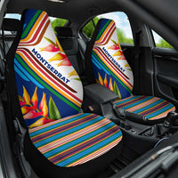Montserrat Car Seat Cover with Heliconia Flower Illustration Colorful Retro Stripe Design - Wonder Print Shop