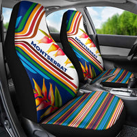 Montserrat Car Seat Cover with Heliconia Flower Illustration Colorful Retro Stripe Design - Wonder Print Shop