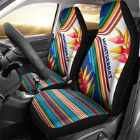 Montserrat Car Seat Cover with Heliconia Flower Illustration Colorful Retro Stripe Design - Wonder Print Shop