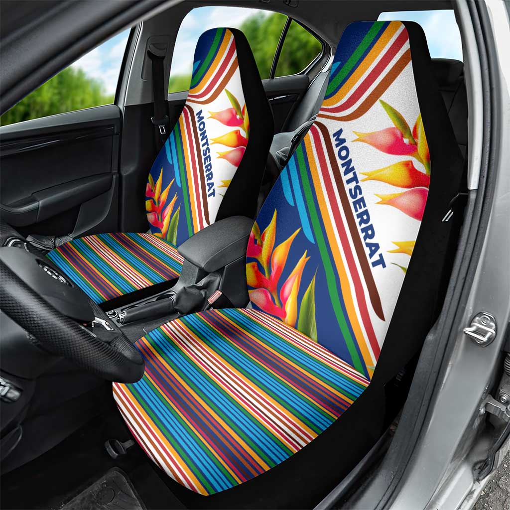 Montserrat Car Seat Cover with Heliconia Flower Illustration Colorful Retro Stripe Design - Wonder Print Shop